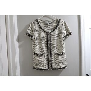 St. John‎ Collection Cream Black Knit Tweed Short Sleeve Topper Jacket Sz 10